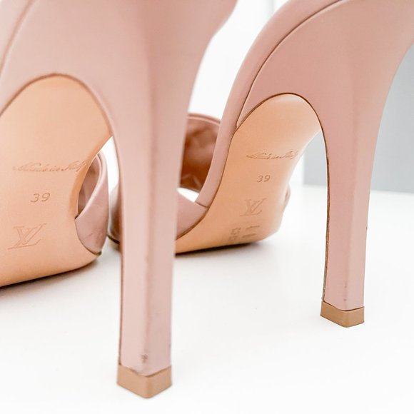 Louis Vuitton Revival Mule Monogram Heel Padded Heels Sandals Natural Nude Beige - Picture 10 of 16
